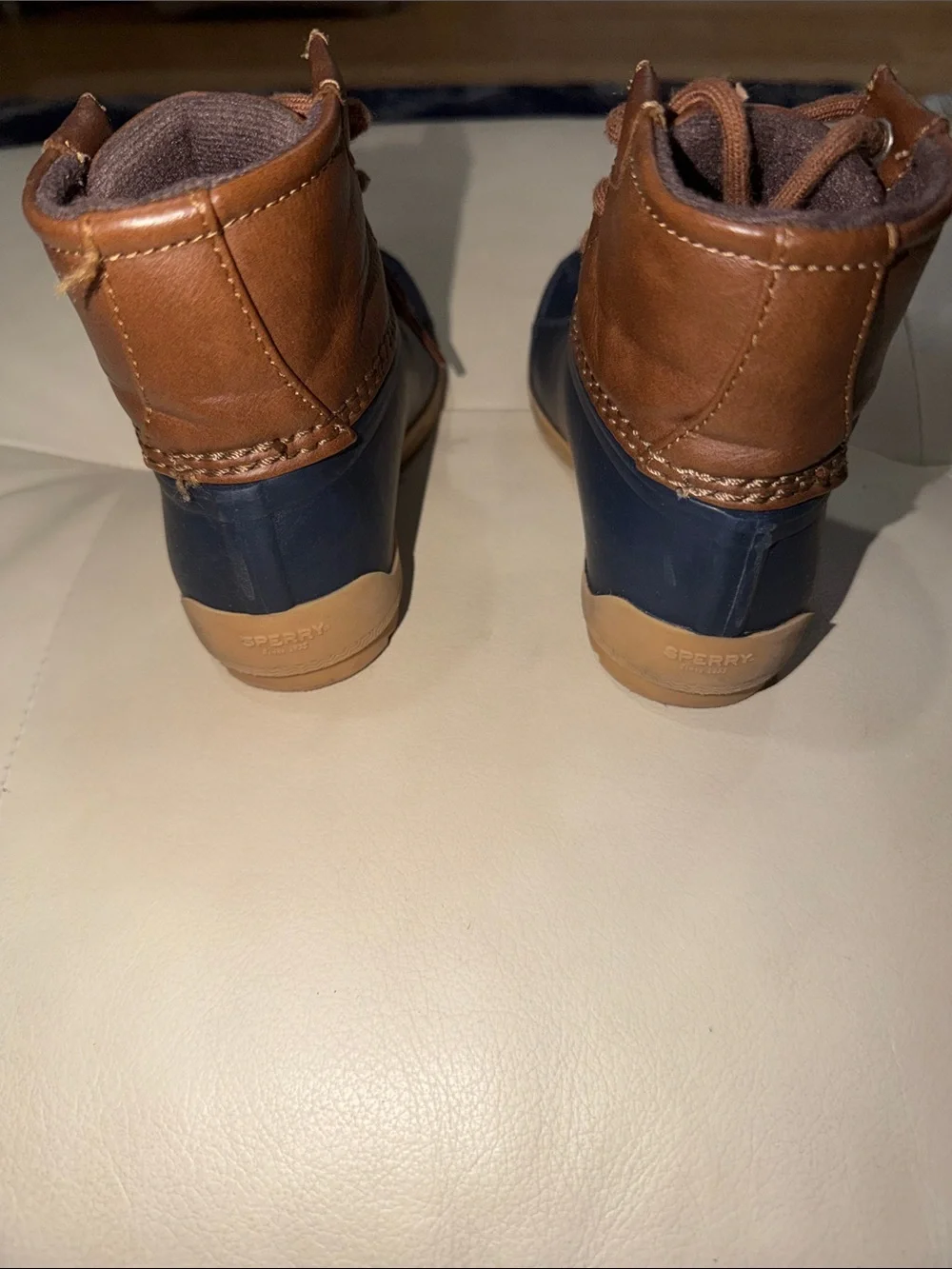 Sperry Navy and Brown Kids Duck Rain Boots